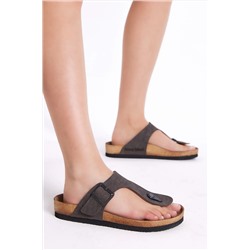 Tonny Black Unisex Kahve Rahat Kalıp Poli Taban Tokalı Nubuk Parmak Arası Terlik TBER515