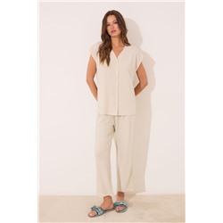 Conjunto pantalón y camiseta marfil lurex