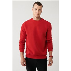 Avva Erkek Kırmızı Bisiklet Yaka Içi Polarlı 3 Iplik Pamuklu Regular Fit Standart Kesim Unisex Sweatshirt E001017