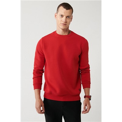 Avva Erkek Kırmızı Bisiklet Yaka Içi Polarlı 3 Iplik Pamuklu Regular Fit Standart Kesim Unisex Sweatshirt E001017