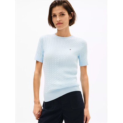 Short-Sleeve Cable Knit Sweater