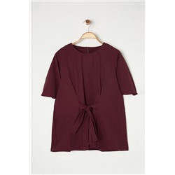 Bordo Bağlama Detaylı Dokuma Bluz TBBSS22BZ1316