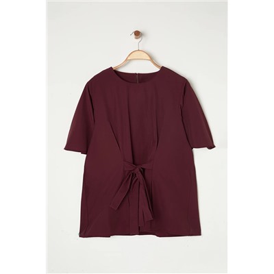 Bordo Bağlama Detaylı Dokuma Bluz TBBSS22BZ1316