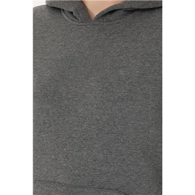 Kadın Antrasit Melanj Kapüşonlu Basic Sweatshirt
