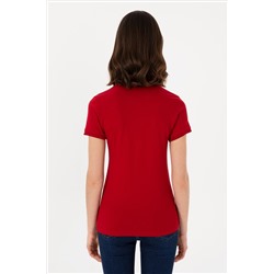 Kadın Kırmızı Basic Polo Yaka Tişört