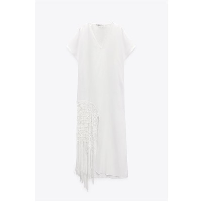 FRINGED LINEN DRESS