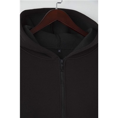 Siyah Kapüşonlu Oversize Crop Boy Büyük Beden Sweatshirt TBBAW26AO00030