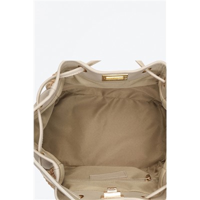 Bolso saco de rafia y piel Santorini Beige y gris claro