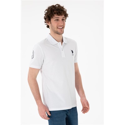 Erkek Slim Fit Polo Yaka Beyaz Basic Tişört