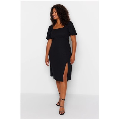 Trendyol Curve Siyah Yırtmaçlı Örme Elbise TBBSS23AH00280