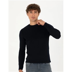 Lacivert Slim Fit Bisiklet Yaka Triko Kazak