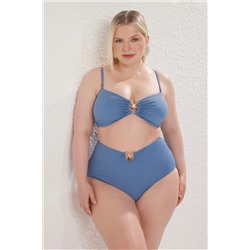 Mavi Yüksek Bel Aksesuar Detaylı Büyük Beden Bikini Altı TBBSS25CR00000