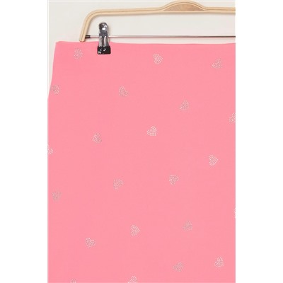 Pembe Kalp Desenli Taşlı Mini Dokuma Büyük Beden Etek TBBSS25AZ00011