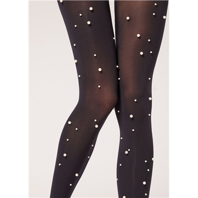 Blickdichte Strumpfhose mit Perlen