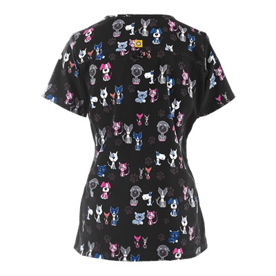 WonderWink Scrubs Four-Stretch Wuff Waggin' Black Print Top