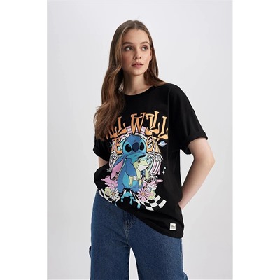 Defacto Coool Disney Lilo & Stitch Oversize Fit Sırt Baskılı Kısa Kollu %100 Pamuk Tişört Z9832AZ23SM