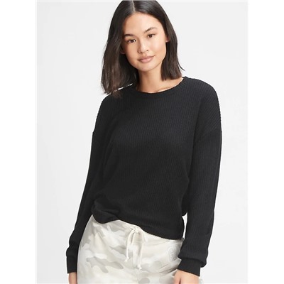 Brushed Waffle-Knit Crewneck T-Shirt