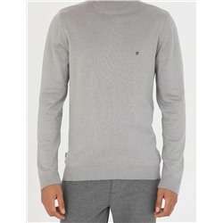 Açık Gri Melanj Slim Fit Yarım Balıkçı Basic Triko Kazak