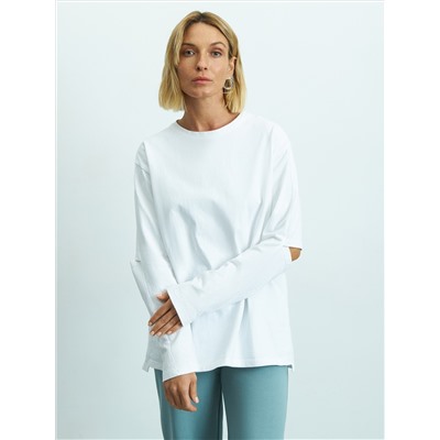 Лонгслив oversize из 100% хлопка с разрезами на локтях
