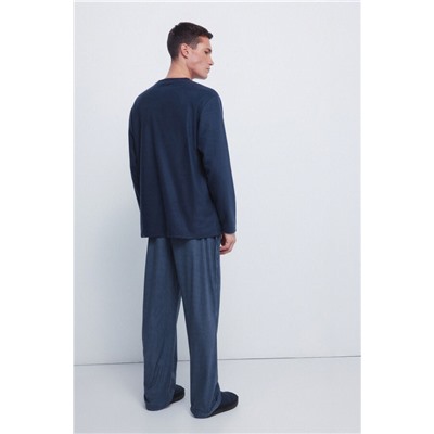 Set pijama largo tejido cálido azul