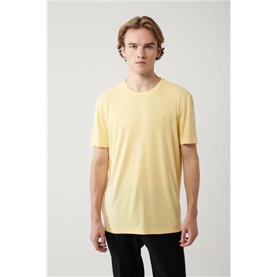 Avva, Erkek Sarı Soft Touch Bisiklet Yaka T-shirt B001031