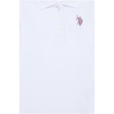 Kız Çocuk Beyaz Basic Polo Yaka Sweatshirt