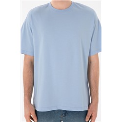 Erkek Oversize Fit Bisiklet Yaka Açık Mavi Tişört