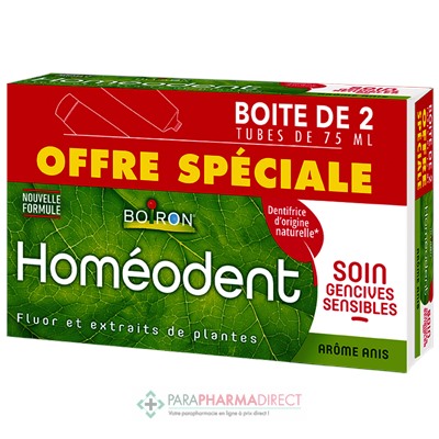 Boiron Homéodent - Soin Gencives Sensibles - Goût Anis - Dentifrice 2x75 mlLot  × 2