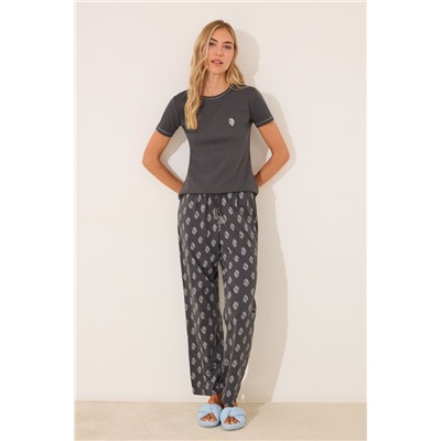 Pijama largo algodón gris paisley
