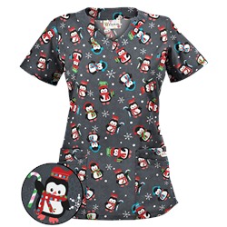 UA Penguin Holiday Pewter Print Scrub Top