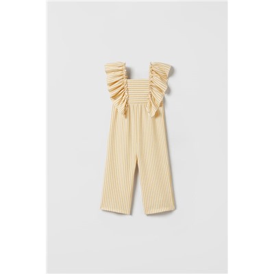 TEXTURED STRIPED JUMPSUIT WITH RUFFLES