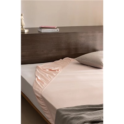 Ciel King Size Plus %100 Pamuk Lastikli Saten Çarşaf - Açık Pudra