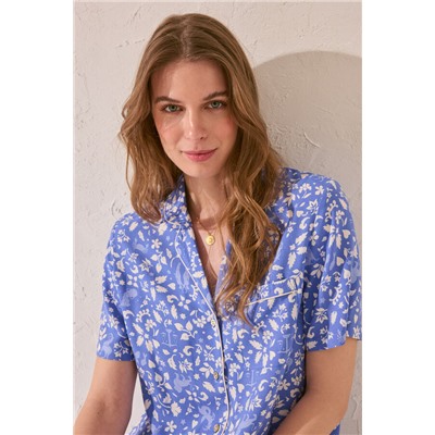 Pijama camisero largo print flores azul