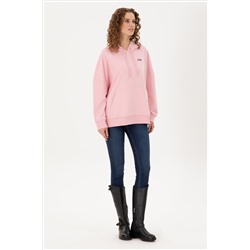Kadın Pudra Kapüşonlu Basic Sweatshirt