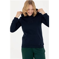 Kadın Lacivert Kapüşonlu Basic Sweatshirt