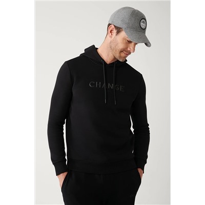 Avva Erkek Siyah Kapüşonlu Yaka 3 İplik Şardonlu Piramit Baskılı Standart Fit Normal Kesim Sweatshirt A32 A32Y1240