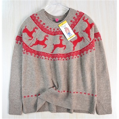 Жаккардовый свитер с цветными блоками и изображением оленей на рождественскую тематику