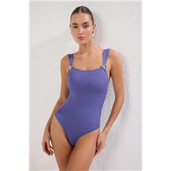 TRENDYOLMİLLA Mavi Kare Yaka Fiyonk Aksesuarlı Regular Pretty Mayo TBESS25MA00103