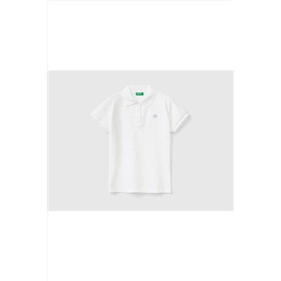 Benetton, United Colors of Benetton Kız Çocuk Beyaz Polo Yaka T-shirt