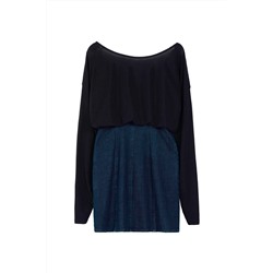 Vestido efecto doble prenda Negro y azul marino