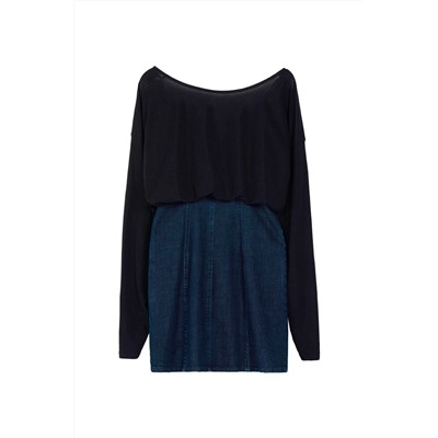 Vestido efecto doble prenda Negro y azul marino