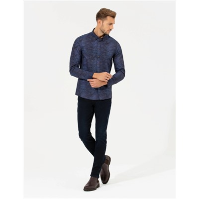 Lacivert Slim Fit Uzun Kollu Gömlek