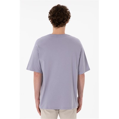 Erkek Oversize Fit Bisiklet Yaka Gri Tişört