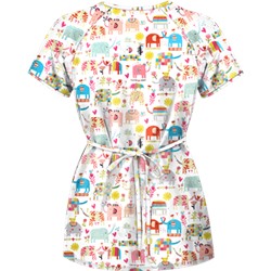 UA Lucky Elephants White Mock Wrap Scrub Top