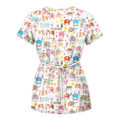 UA Lucky Elephants White Mock Wrap Scrub Top