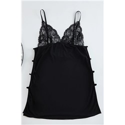 Siyah Pencere/Cut Out Detaylı İp Askılı Örme Büyük Beden Babydoll TBBAW25DH00000