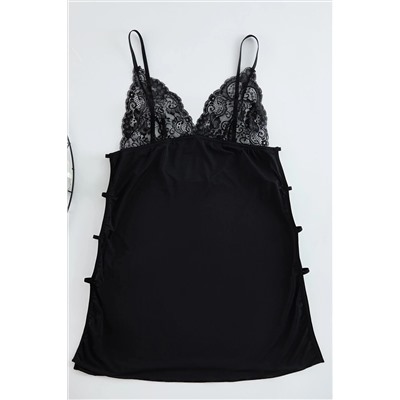 Siyah Pencere/Cut Out Detaylı İp Askılı Örme Büyük Beden Babydoll TBBAW25DH00000