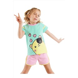 Denokids, Kalpli Kız Çocuk Yazlık T-shirt Şort Takım