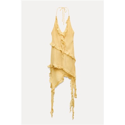PLEATED ASYMMETRIC DRESS WITH RUFFLES