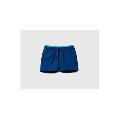 United Colors of BenettonErkek Çocuk Indigo Beli Lastikli Düz Renk Deniz Şortu Indigo